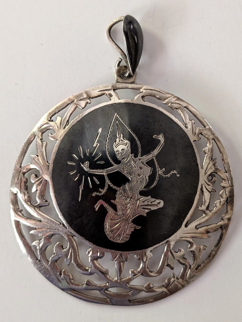 Lrg. Vintage Siam Sterling Silver Pendant w/ Dancer Design Ornate Cut Out 12.5 g